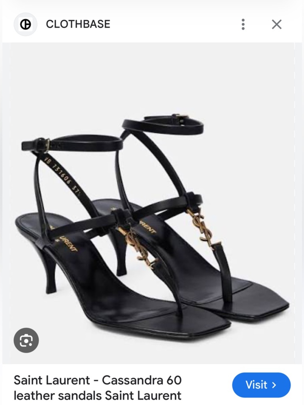 Saint Laurent Black Leather Strappy Heeled Sandals with Gold YSL Charm Size 9